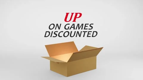 3D Cardboard Box Animation Revealing Up On Games Discounted with Confetti Stock Footage 310034408