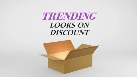 3D Cardboard Box Animation Revealing Trending Looks On Discount with Confetti Stock Footage 310034427