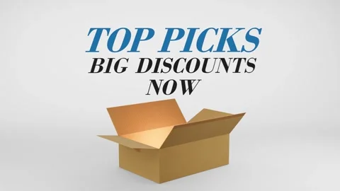 3D Cardboard Box Animation Revealing Top Picks Big Discounts Now with Confetti Video stock 310034433