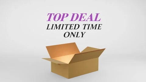3D Cardboard Box Animation Revealing Top Deal Limited Time Only with Confetti Stock Footage 310034440