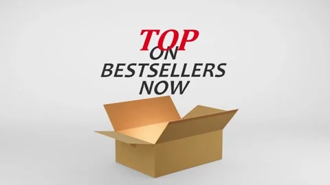 3D Cardboard Box Animation Revealing Top On Bestsellers Now with Confetti Stock Footage 310034442