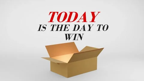 3D Cardboard Box Animation Revealing Today Is The Day To Win with Confetti Stock Footage 310034445