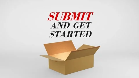 3D Cardboard Box Animation Revealing Submit And Get Started with Confetti Stock Footage 310034482