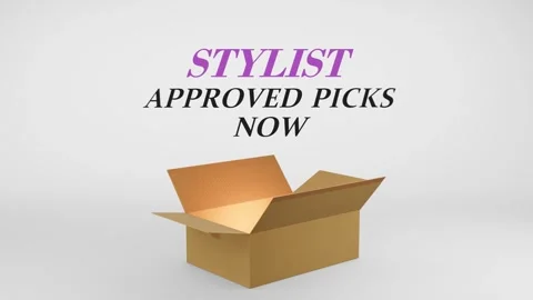 3D Cardboard Box Animation Revealing Stylist Approved Picks Now with Confetti Stock Footage 310034486