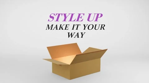 3D Cardboard Box Animation Revealing Style Up Make It Your Way with Confetti Stock Footage 310034493