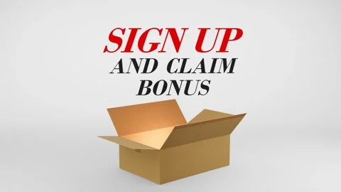 3D Cardboard Box Animation Revealing Sign Up And Claim Bonus with Confetti Stock Footage 310034507