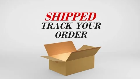 3D Cardboard Box Animation Revealing Shipped Track Your Order with Confetti Stock Footage 310034518