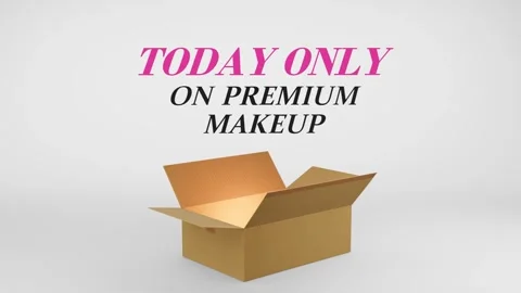 3D Cardboard Box Animation Revealing Today Only On Premium Makeup with Confetti Stock Footage 310034524