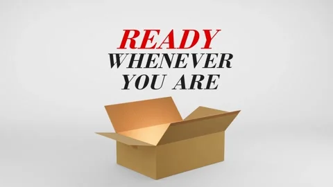 3D Cardboard Box Animation Revealing Ready Whenever You Are with Confetti Video stock 310034531