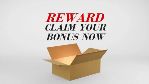 3D Cardboard Box Animation Revealing Reward Claim Your Bonus Now with Confetti Stock Footage 310034533