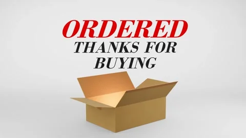 3D Cardboard Box Animation Revealing Ordered Thanks for Buying with Confetti Stock Footage 310034544