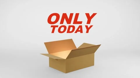 3D Cardboard Box Animation Revealing Only Today with Confetti Stock Footage 310034546