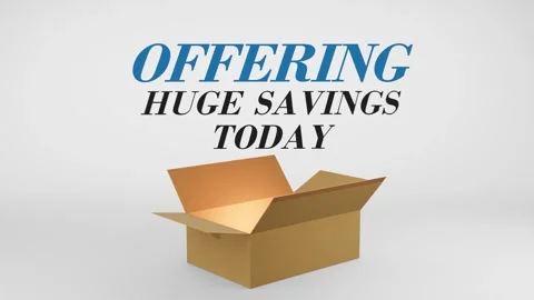 3D Cardboard Box Animation Revealing Offering Huge Savings Today with Confetti Video stock 310034558