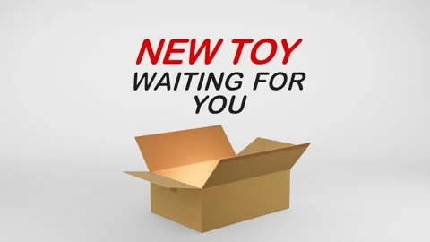 3D Cardboard Box Animation Revealing New Toy Waiting for You with Confetti Stock Footage 310034559