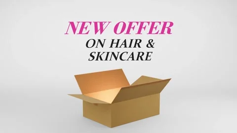 3D Cardboard Box Animation Revealing New Offer on Hair &amp; Skincare with Confetti Video stock 310034565