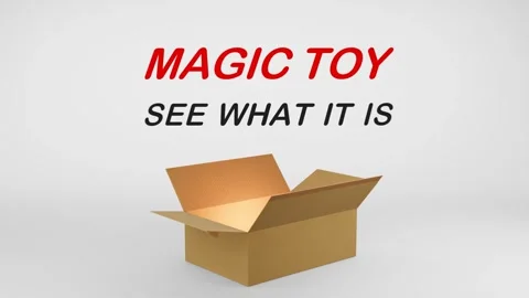 3D Cardboard Box Animation Revealing Magic Toy See What It Is with Confetti Stock Footage 310034582