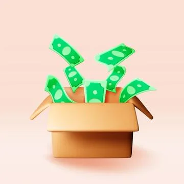 3D cardboard box with dollars inside Stock Illustration