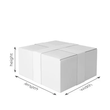 3D cardboard box with height, length, width dimensions vector mockup, realistic 스톡 일러스트