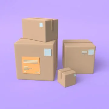 3d cardboard boxes or delivery package isolated. 3D rendering Stock Illustration