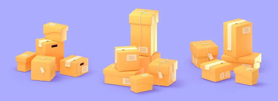3d cardboard package boxes in stacks Stock Illustration