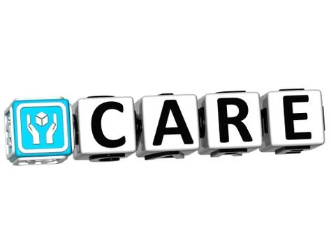 3d care button click here block text Ilustração Stock