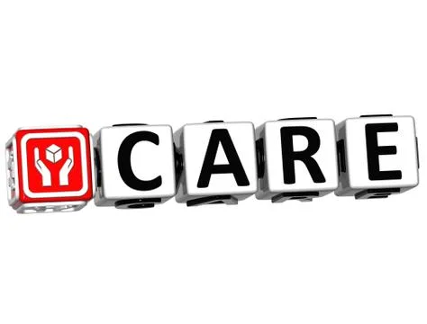 3d care button click here block text Ilustração Stock