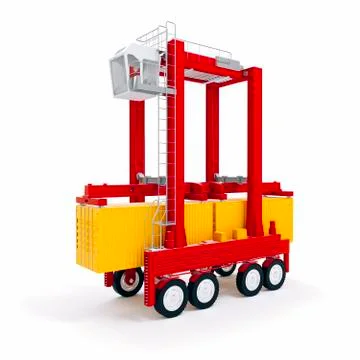 3d cargo container and crane on white backgorund Stock Illustration