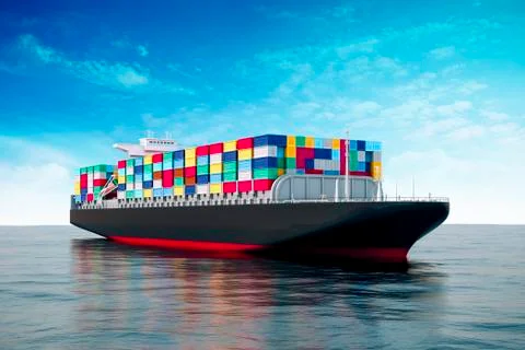 3d cargo container ship and perfect blue sea Stock Illustration