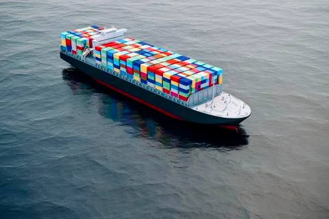 3d cargo container ship and perfect blue sea Stock Illustration