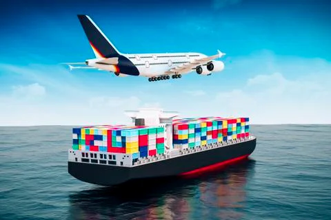 3d cargo container ship and perfect blue sea Stock Illustration