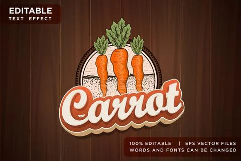 3D Carrot Editable Text Effect Fresh Vegetable Food Typography Vector EPS Stock Illustration