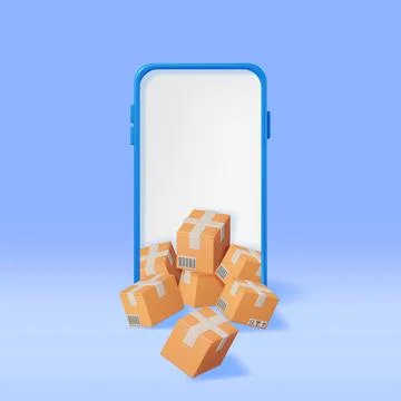 3D Carton Packaging Box in Smartphone Isolated 스톡 일러스트