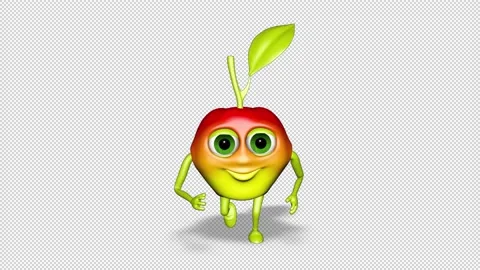 3d Cartoon Apple Runs Loop on Alpha Channel Видео 150728905