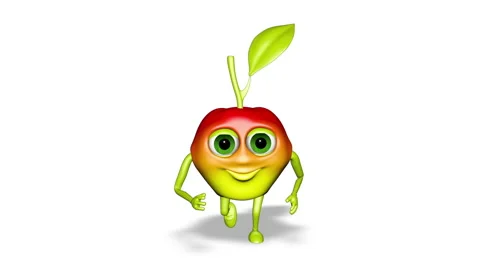 3d Cartoon Apple Runs Loop on White Background Stock Footage 150787790