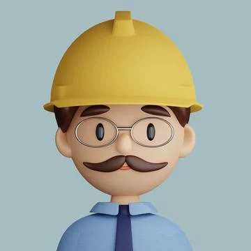 3D cartoon avatar of engineer man with safety helmet Stock Illustration