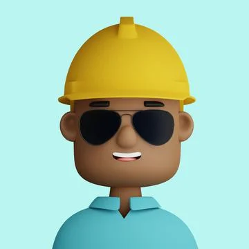 3D cartoon avatar of engineer man with safety helmet Stock Illustration