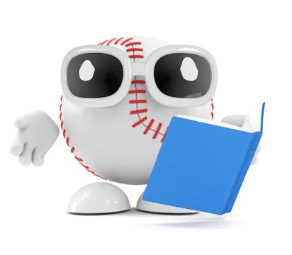 3d Cartoon baseball character is reading a book Stockillustratie