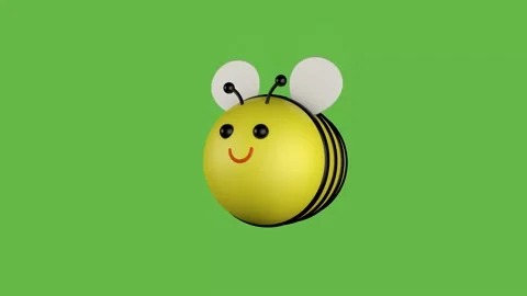 3D cartoon bee on a green screen, bee flying,  chroma key. Stock Footage