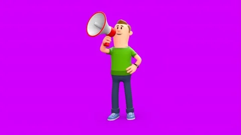 3D Cartoon Boy Announcing On Megaphone Vidéo 266534901