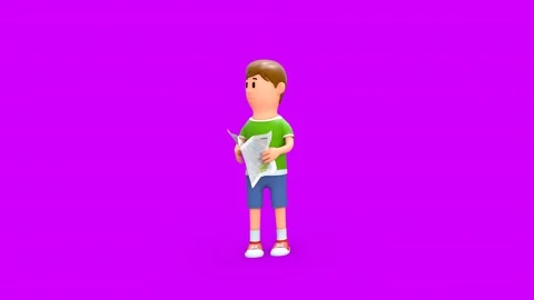 3D Cartoon Boy With Map Figuring Out Directions Looking Around 動画素材 266971777