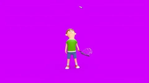 3D Cartoon Boy With Net Chasing Butterfly To Catch Vídeos de archivo 266971755