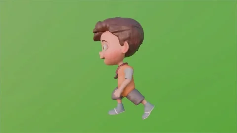 3D cartoon boy running in side view with green screen background Vídeos de archivo 311011859