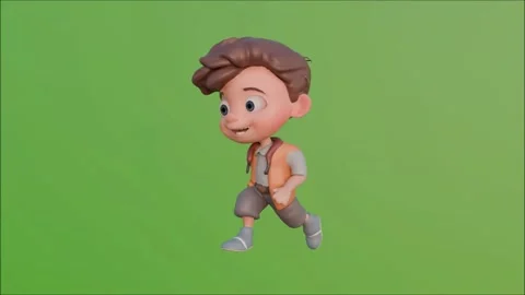 3D cartoon boy running in side view with green screen background Vídeos de archivo 311042900