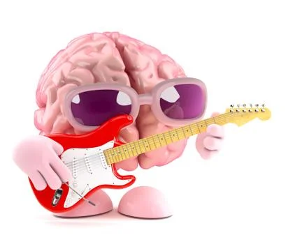 3d Cartoon brain character playing an electric guitar Stockillustratie