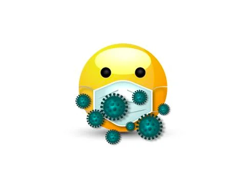 3d cartoon bubble emoticon face with medical mask, emoji with surgical mask Illustrazione stock