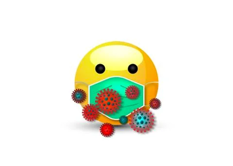 3d cartoon bubble emoticon face with medical mask, isolated Illustrazione stock