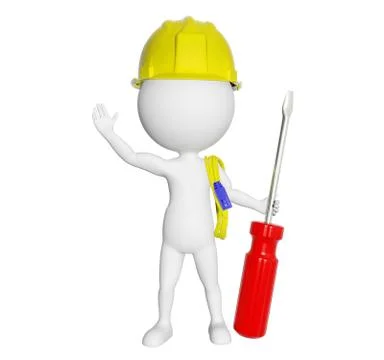3D cartoon character engineer greeting isolated on white background Stock Illustration