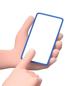 3D Cartoon Character Hands Using a Phone with White Screen Stock Illustration