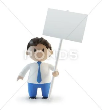 3d cartoon character holding a sign Stock Illustration