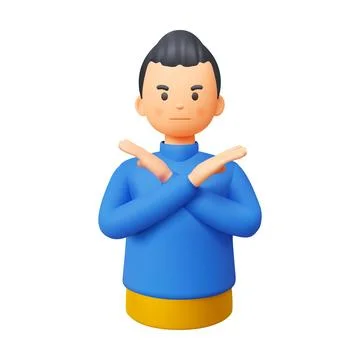 3D Cartoon Character Making X Gesture Stock Illustration